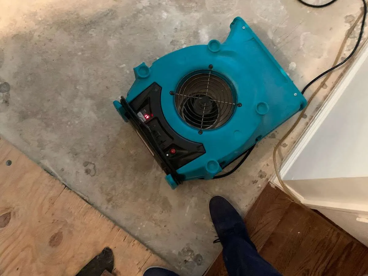Air mover drying subfloor during Leak Detection & Repair in Pell City